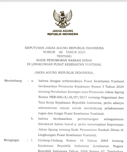 Cover KODE PENOMORAN NASKAH DINAS DI LINGKUNGAN PUSAT KESEHATAN YUSTISIAL