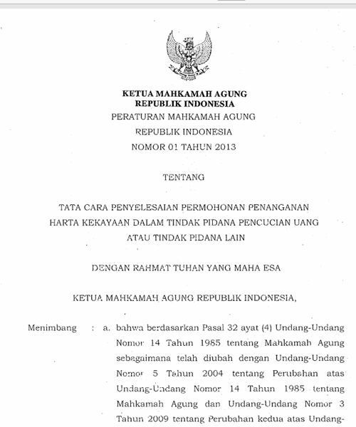Cover Tata Cara Penyelesaian Permohonan Penanganan Harta Kekayaan dalam Tindak Pidana Pencucian Uang atau Tindak Pidana Lain