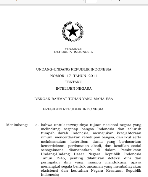 Cover Intelijen Negara