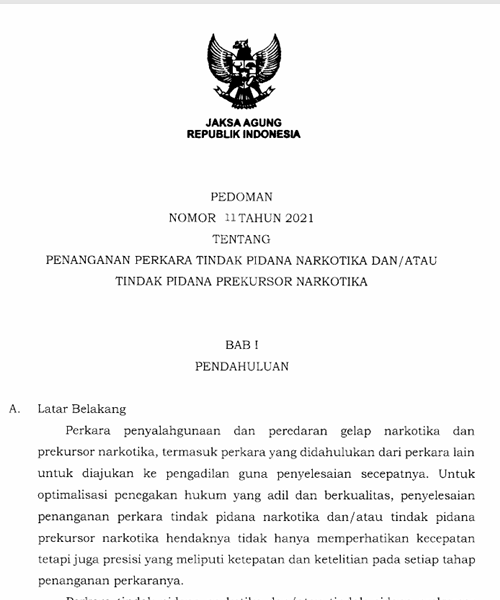Cover PENANGANAN PERKARA TINDAK PIDANA NARKOTIKA DAN ATAU TINDAK PIDANA PREKURSOR NARKOTIKA