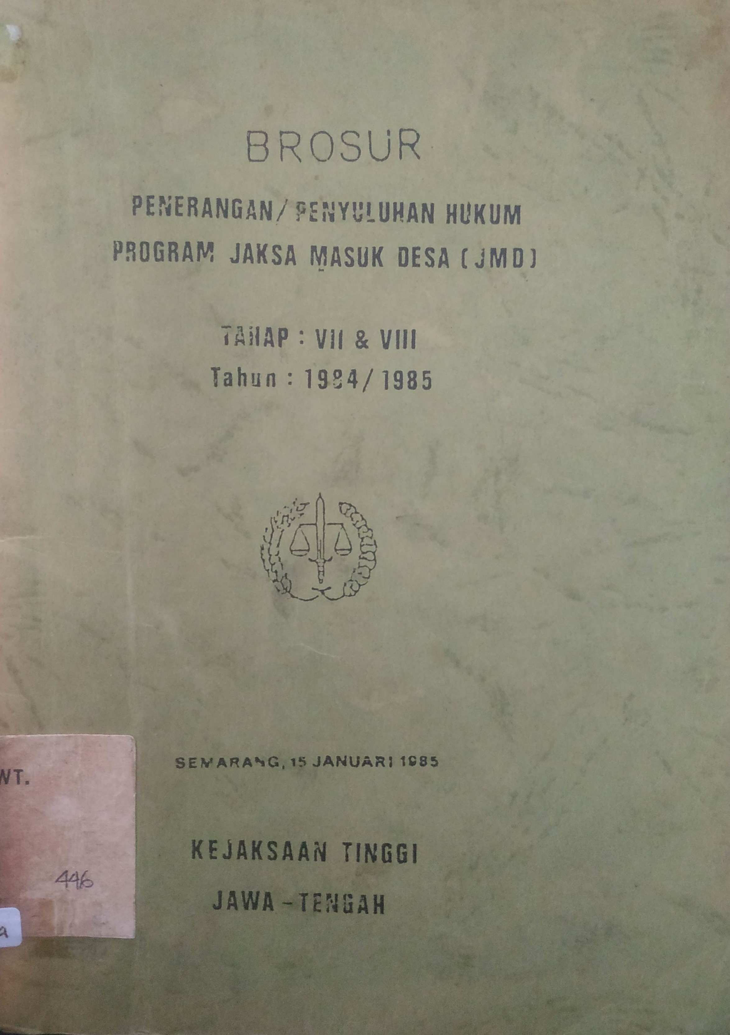 Cover Brosur Penerapan / Penyuluhan Hukum Program Jaksa Masuk Desa ( JMD )