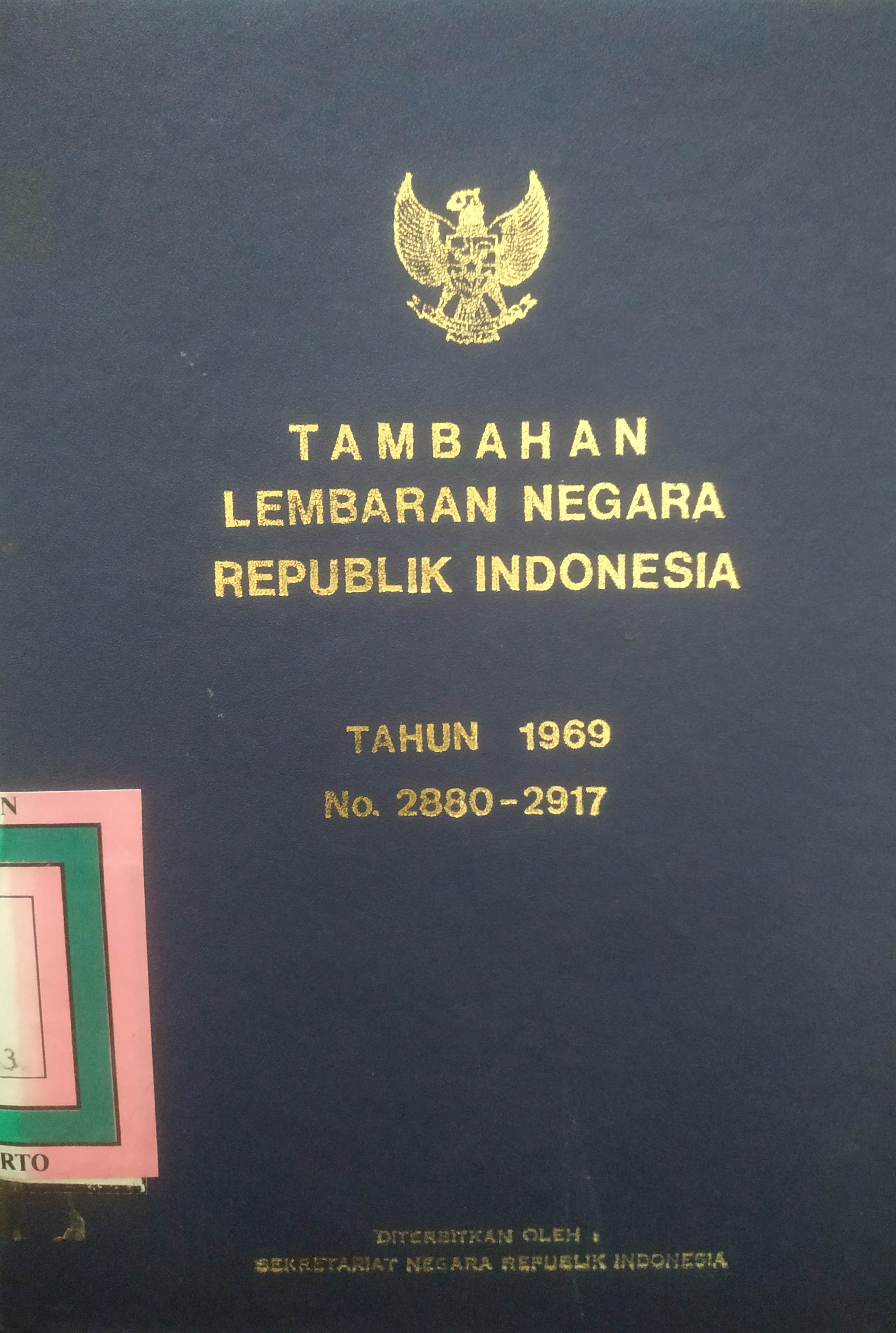 Cover Tambahan Lembaran Negara  Republik Indonesia Tahun 1969 No. 2880-2917