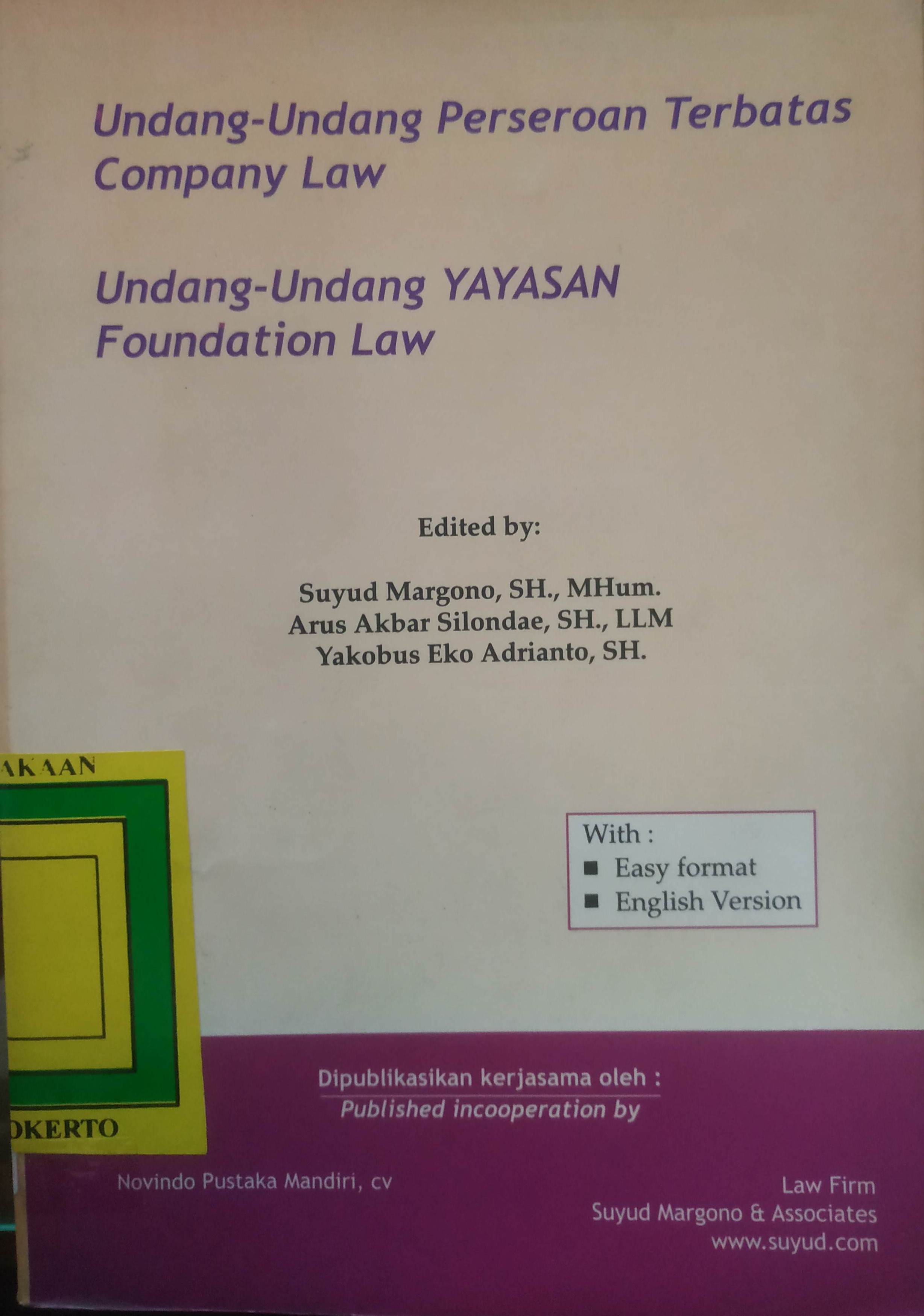 Cover Undang-Undang Perseroan Terbatas (Company Law) 
Undang-Undang Yayasan (Foundation Law).