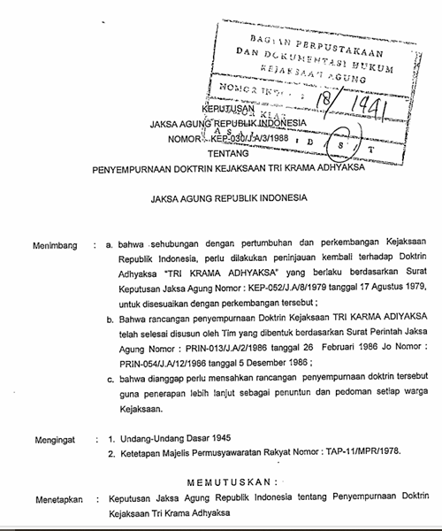 Cover PENYEMPURNAAN DOKTRIN KEJAKSAAN TRI KRAMA ADHYAKSA