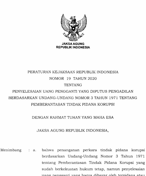 Cover Penyelesaian Uang Pengganti Yang Diputus Pengadilan Berdasarkan Undang-Undang Nomor 3 Tahun 1971 Tentang Pemberantasan Tindak Pidana Korupsi