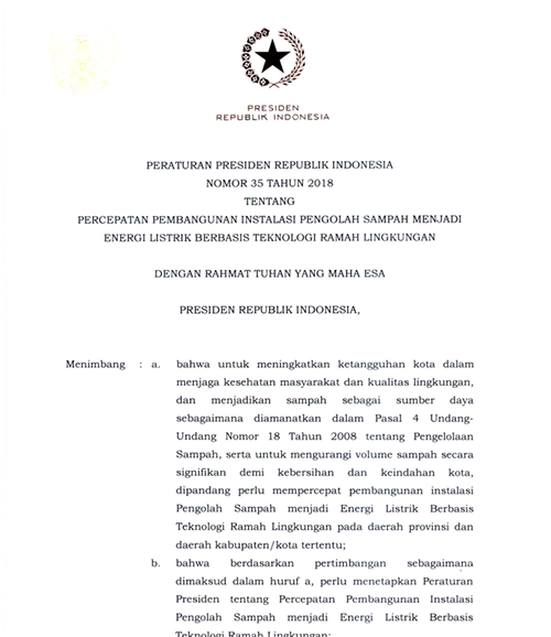 Cover Percepatan Pembangunan Instalasi Pengolah Sampah Menjadi Energi Listrik Berbasis Teknologi Ramah Lingkungan