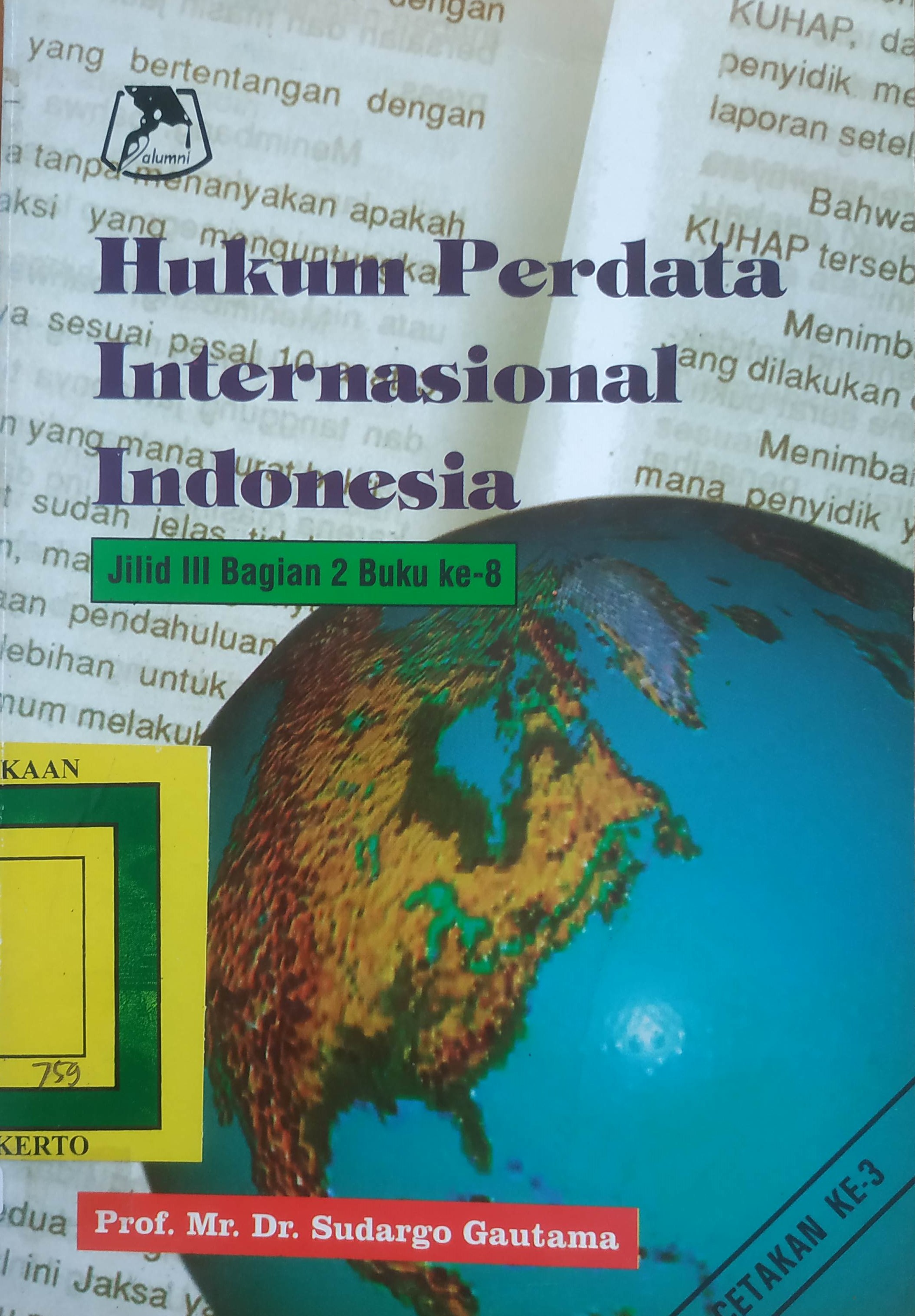 Cover Hukum Perdata Internasional Indonesia
Jilid III Bagian 2 Buku ke 8
