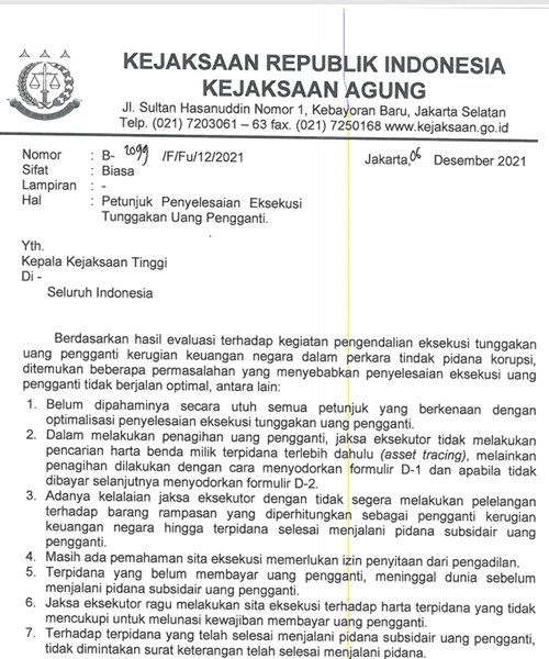 Cover PETUNJUK PENYELESAIAN EKSEKUSI TUNGGAKAN UANG PENGGANTI