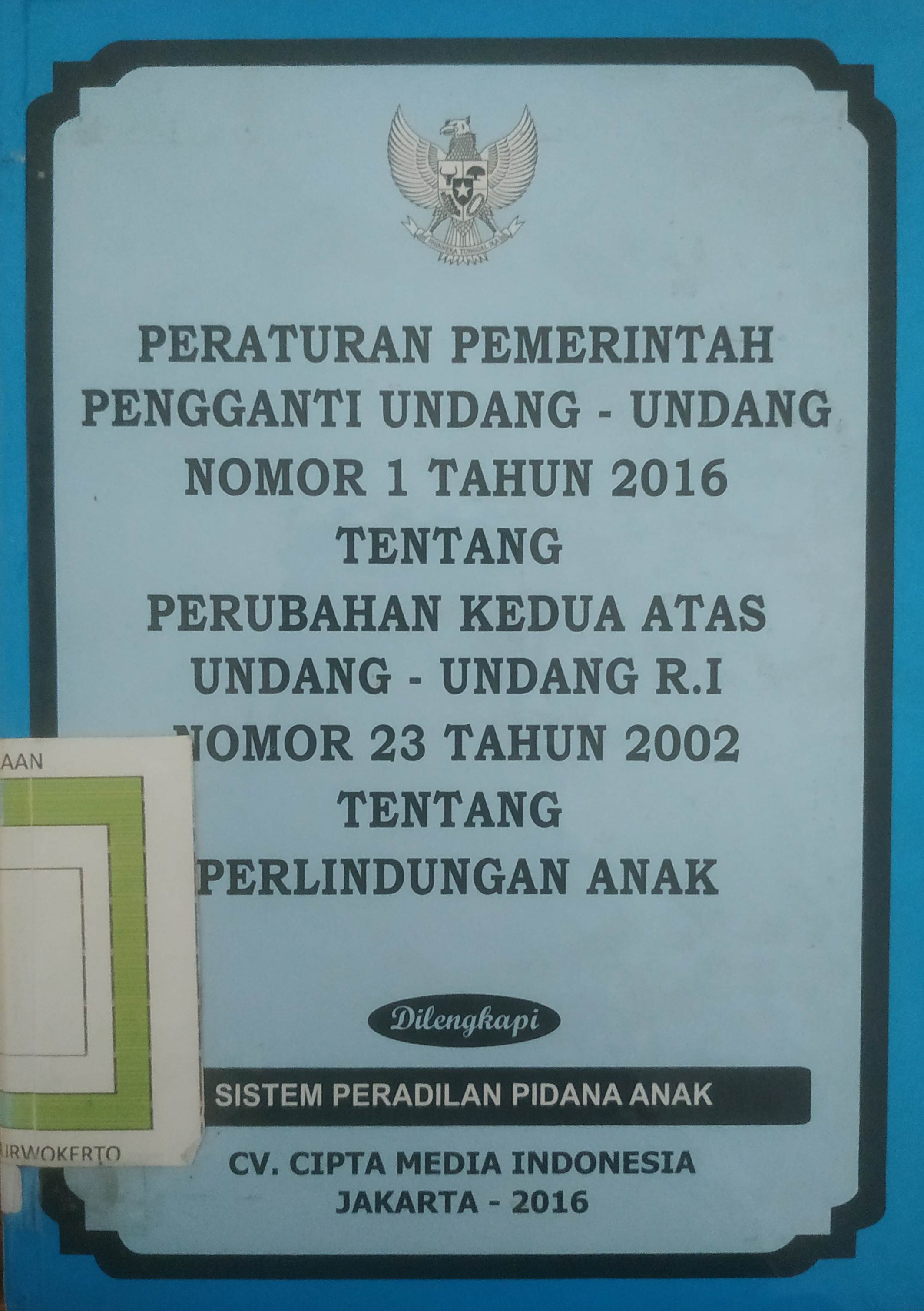 Cover Peraturan Pemerintah Pengganti Undang-Undang nomor 1 tahun 2016 tentang Perlindungan Anak