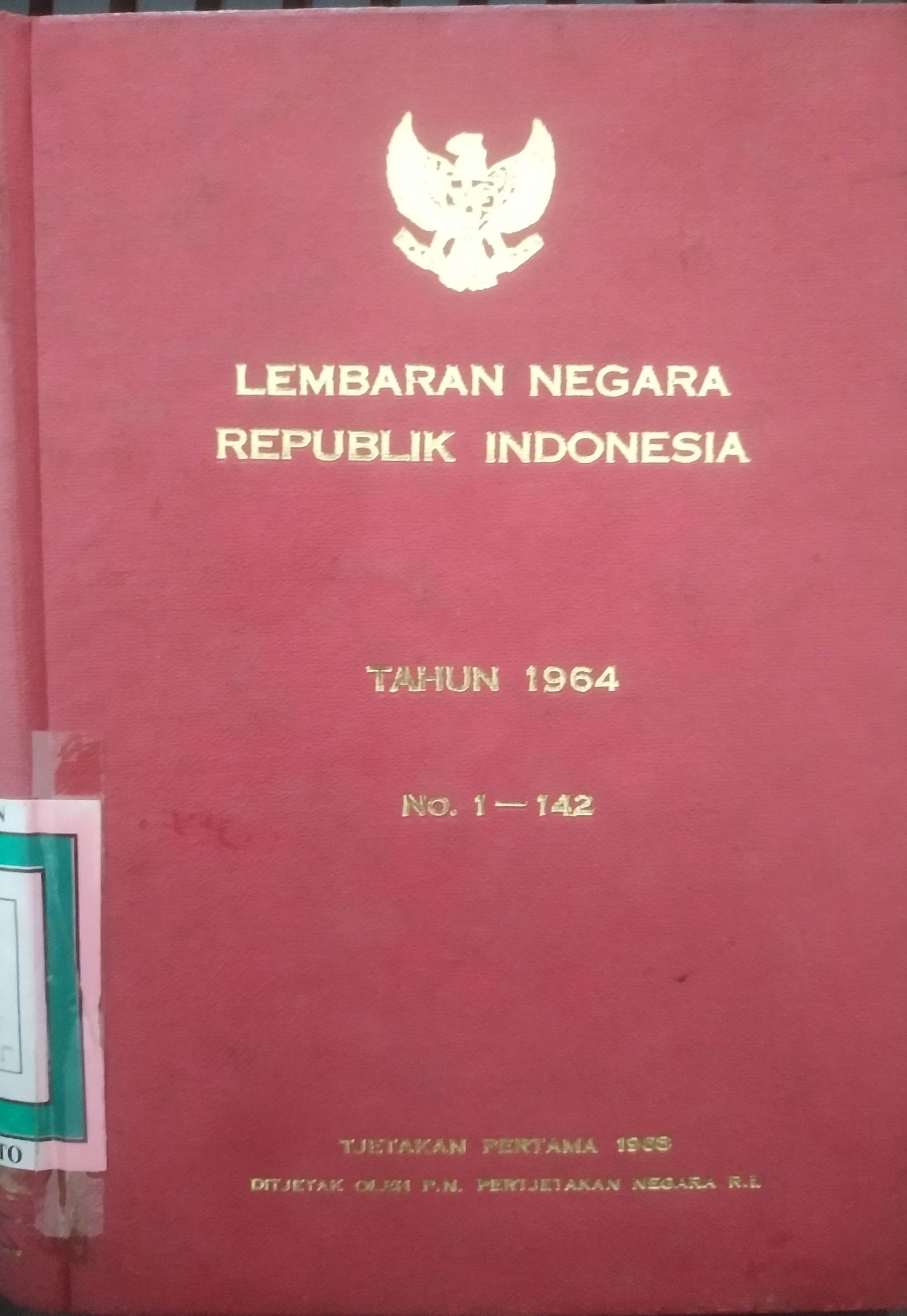 Cover Lembaran Negara Republik Indonesia Tahun 1964 No. 1-142