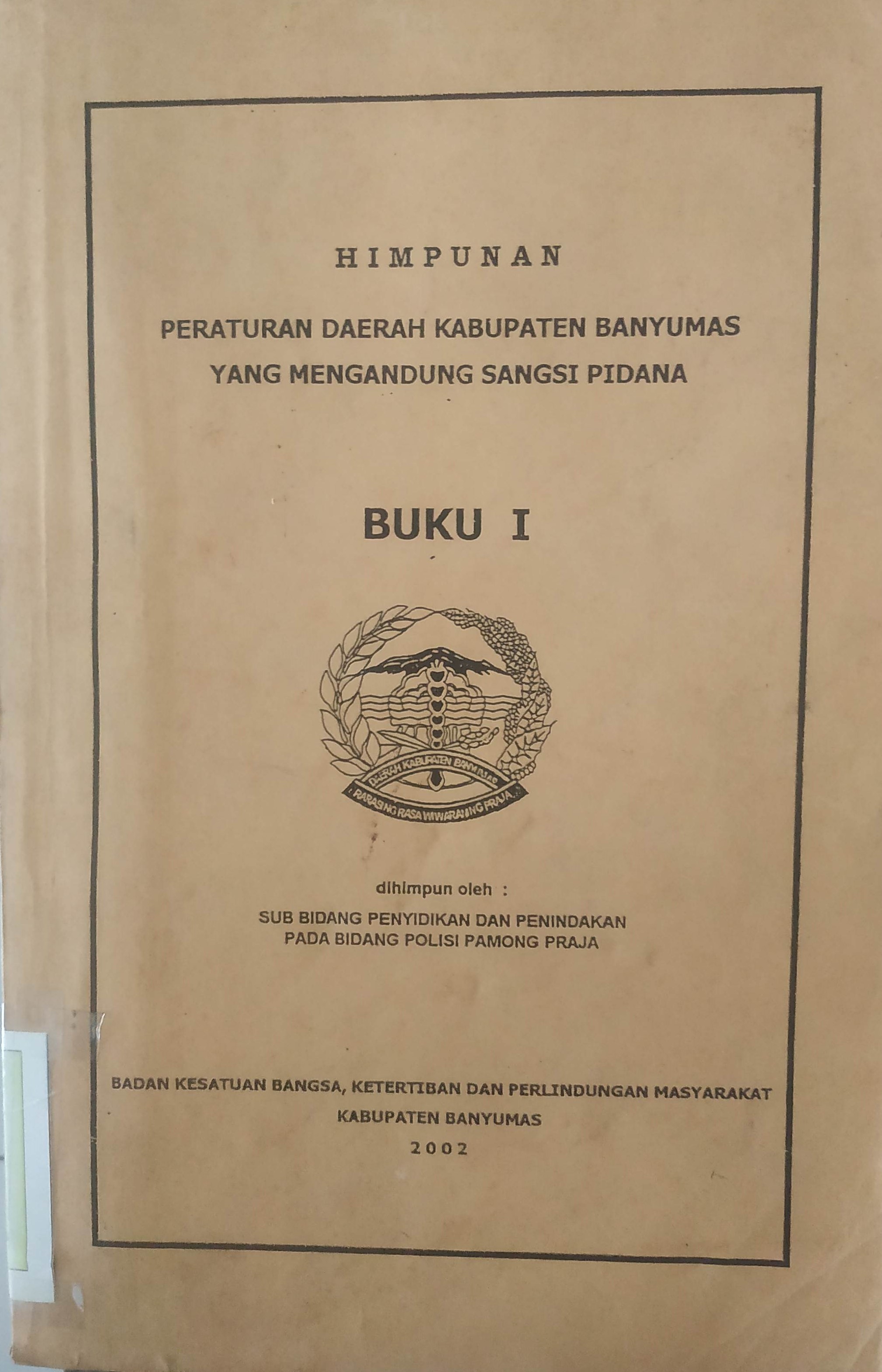 Cover Himpunan Peraturan Daerah Kabupaten Banyumas yang mengandung sangsi Pidana I