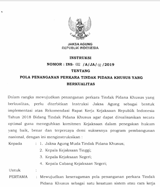 Cover POLA PENANGANAN PERKARA TINDAK PIDANA KHUSUS YANG BERKUALITAS