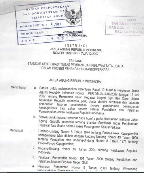 Cover STANDAR SERTIFIKASI TUGAS PEMBANTUAN PEGAWAI TATA USAHA DALAM PROSES PENANGANAN KASUS ATAU PERKARA