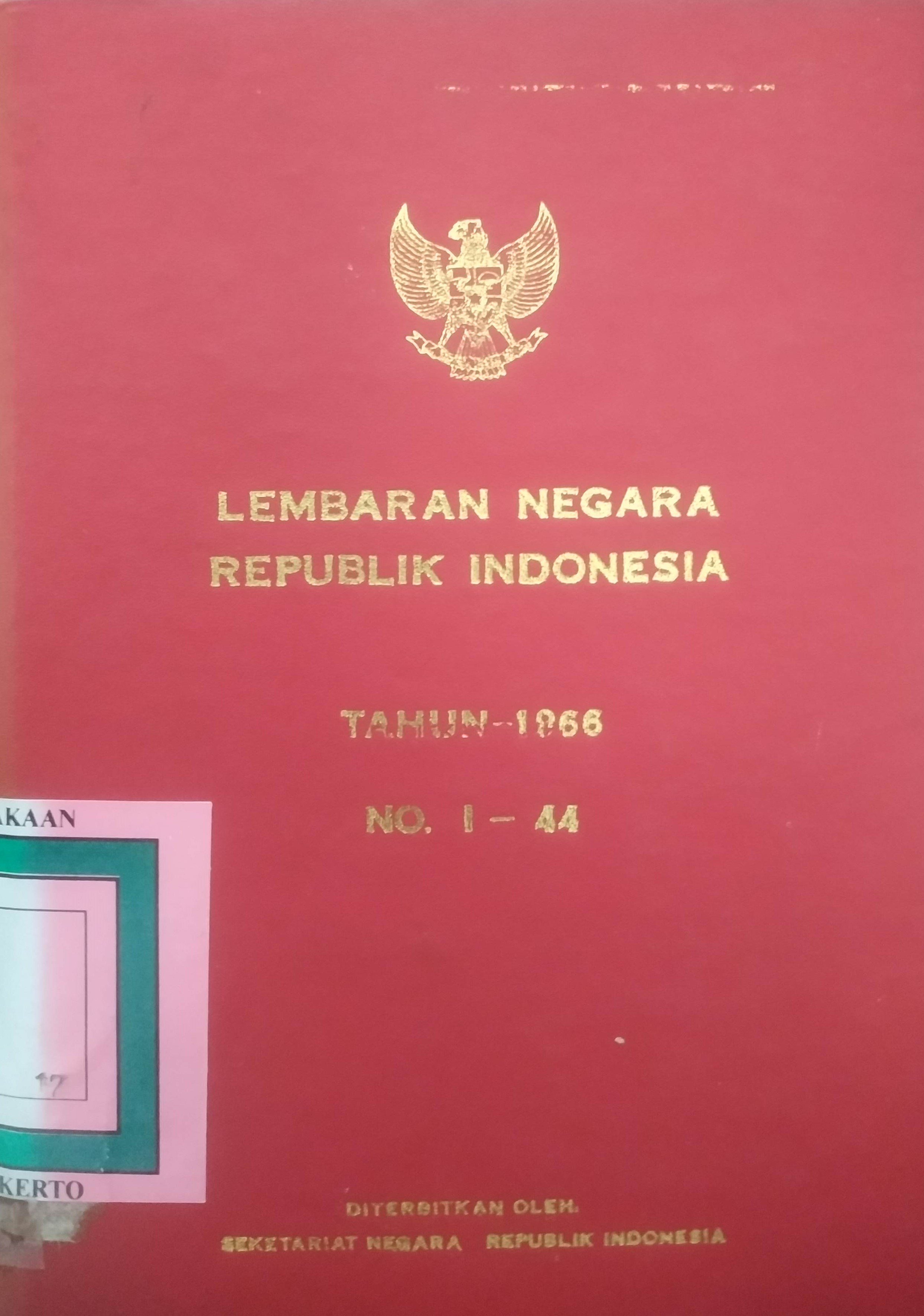 Cover Lembaran Negara Republik Indonesia Tahun 1966 No. 1-44