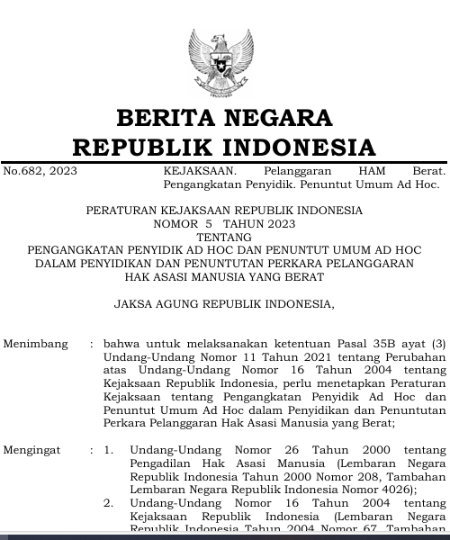 Cover Pengangkatan Penyidik AD Hoc dan Penuntut Umum AD Hoc Dalam Penyidikan dan Penuntutan Perkara Pelanggaran Hak Asasi Manusia Yang Berat
