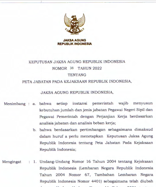 Cover PETA JABATAN PADA KEJAKSAAN REPUBLIK INDONESIA