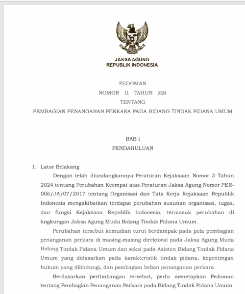 Cover Pembagian Penanganan Perkara pada Bidang Tindak Pidana Umum