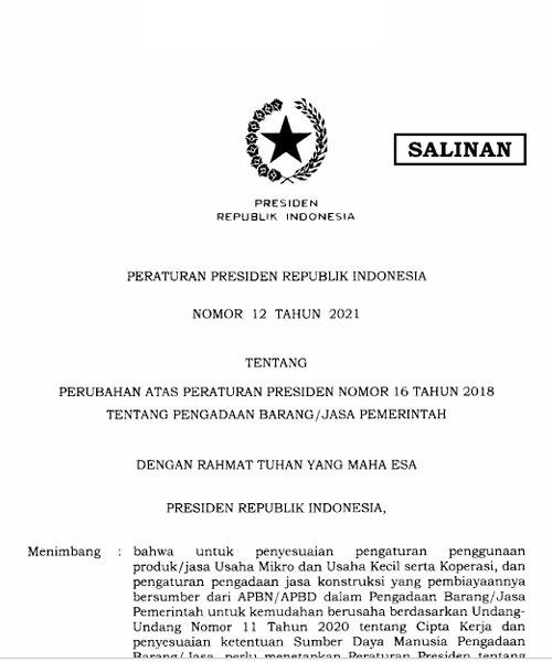 Cover Perubahan atas Peraturan Presiden Nomor 16 Tahun 2018 tentang Pengadaan BarangJasa Pemerintah