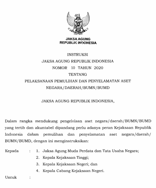 Cover PELAKSANAAN PEMULIHAN DAN PENYELAMATAN ASET NEGARA ATAU DAERAH ATAU BUMN ATAU BUMD
