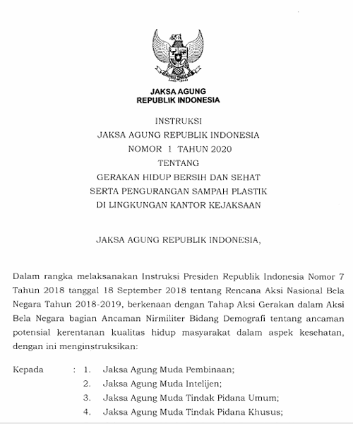 Cover GERAKAN HIDUP BERSIH DAN SEHAT SERTA PENGURANGAN SAMPAH PLASTIK DI LINGKUNGAN KANTOR KEJAKSAAN