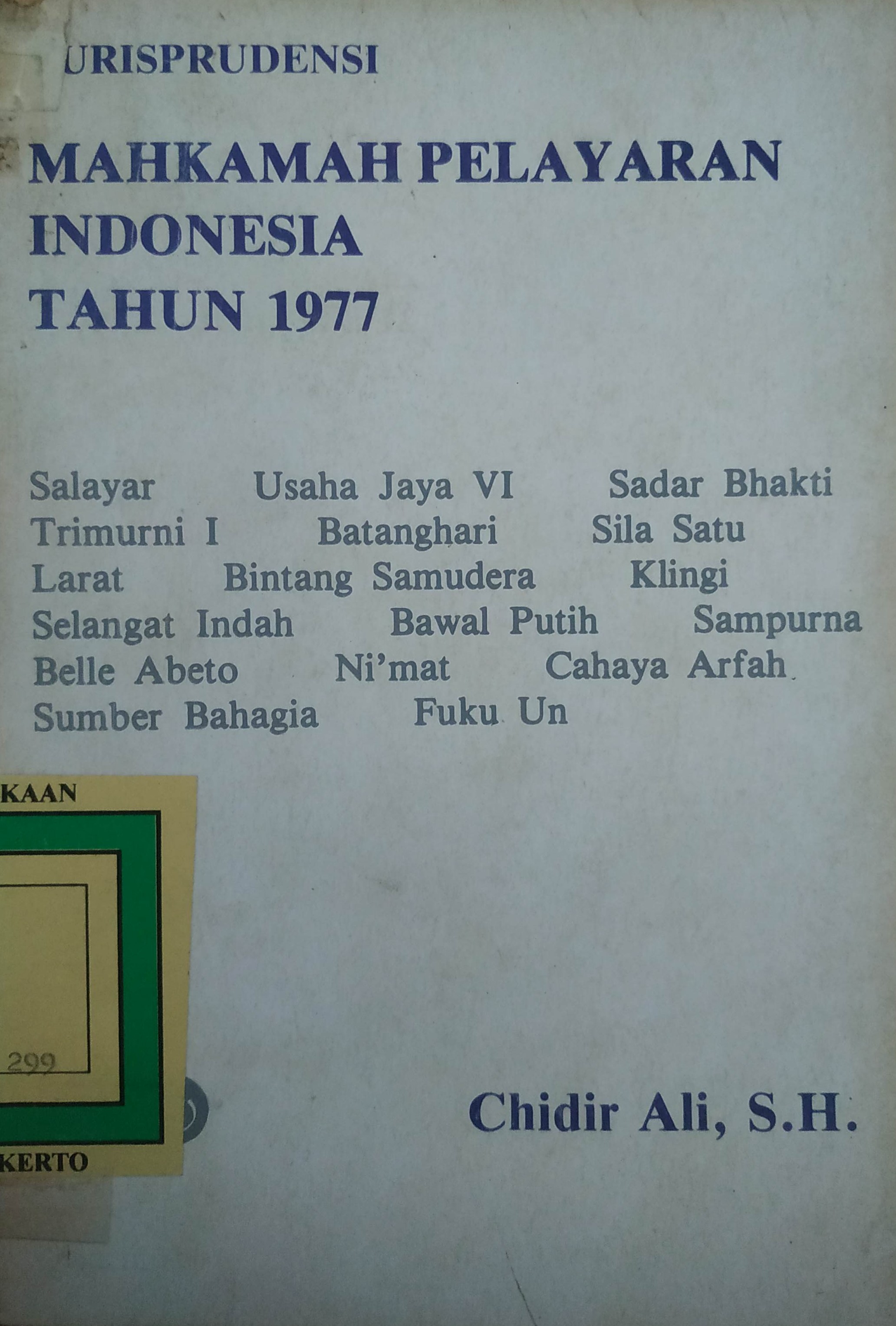 Cover Yurisprudensi Mahkamah Pelayaran Indonesia Tahun 1977