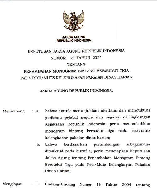 Cover PENAMBAHAN MONOGRAM BINTANG BERSUDUT TIGA PADA PECI ATAU MUTZ KELENGKAPAN PAKAIAN DINAS HARIAN