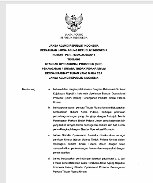 Cover STANDAR OPERASIONAL PROSEDUR  (SOP) PENANGANAN PERKARA TINDAK PIDANA UMUM