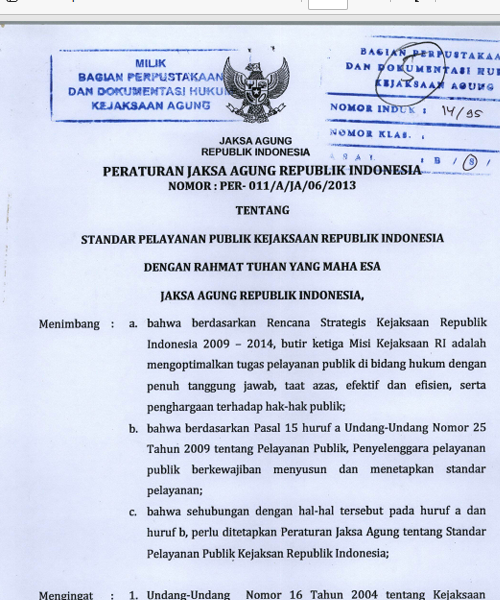Cover STANDAR PELAYANAN PUBLIK KEJAKSAAN REPUBLIK MDONESIA