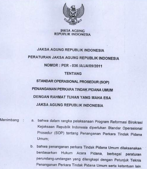 Cover STANDAR OPERASIONAL PROSEDUR (SOP) PENANGANAN PERKARA TINDAK PIDANA UMUM