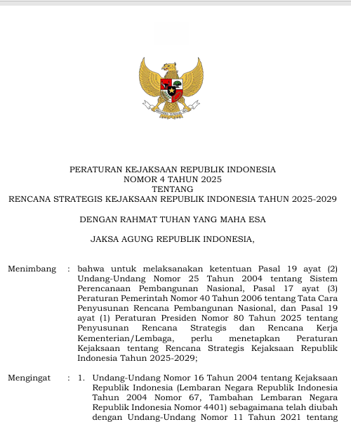 Cover Rencana Strategis Kejaksaan Republik Indonesia Tahun 2025-2029