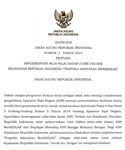 Cover IMPLEMENTASI NILAI-NILAI DASAR (CORE VALUES) KEJAKSAAN REPUBLIK INDONESIA (TRAPSILA ADHYAKSA BERAKHLAK)