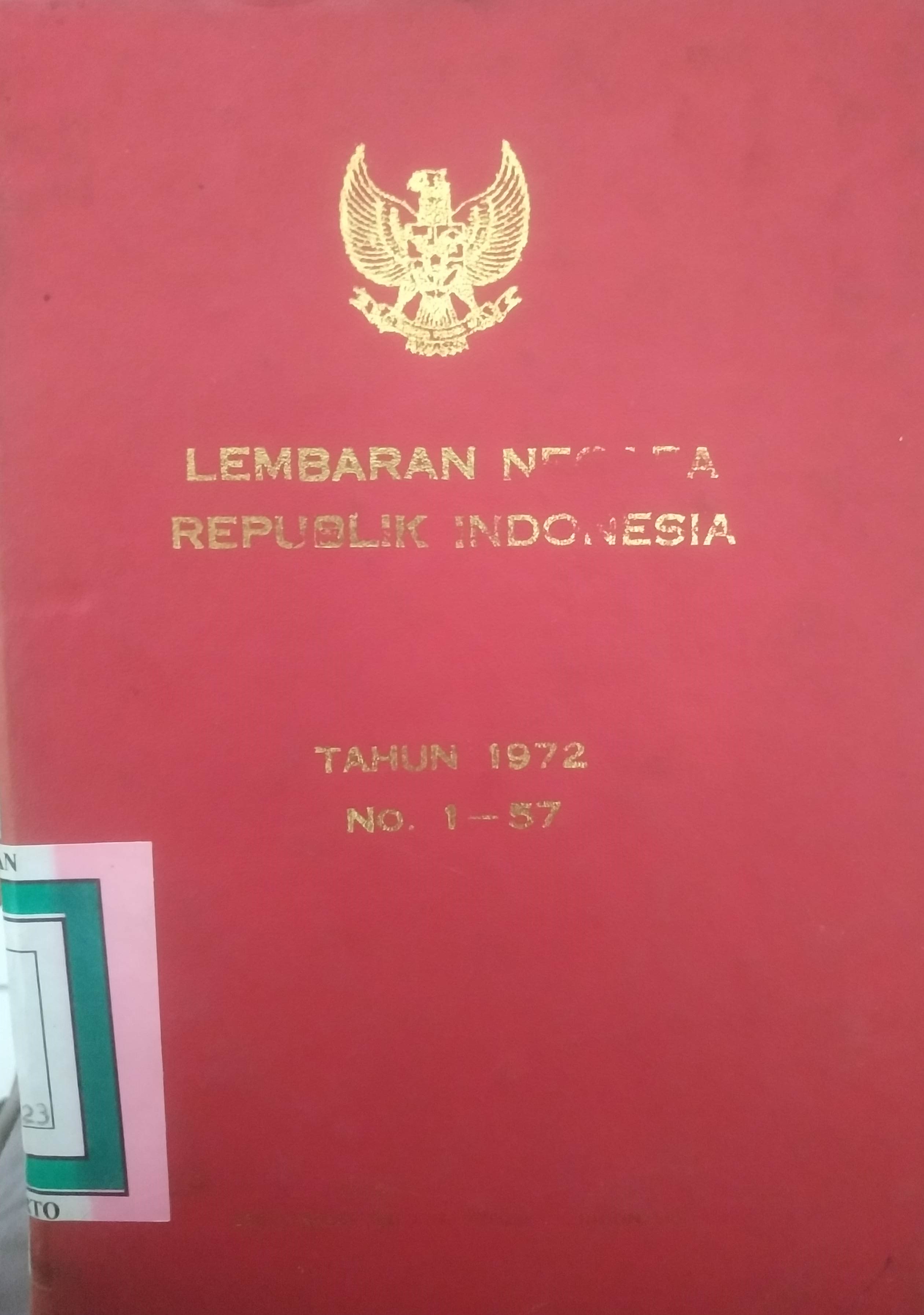 Cover Lembaran Negara Republik Indonesia Tahun 1972 No.1-57