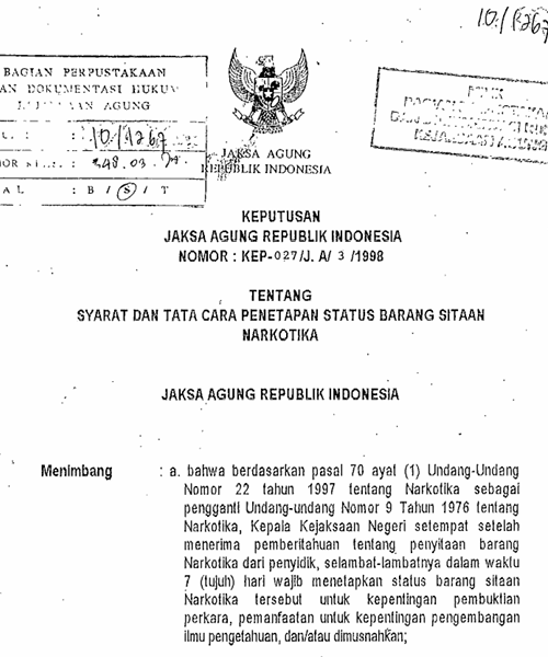 Cover SYARAT DAN TATA CARA PENETAPAN STATUS BARANG SITAAN NARKOTIKA
