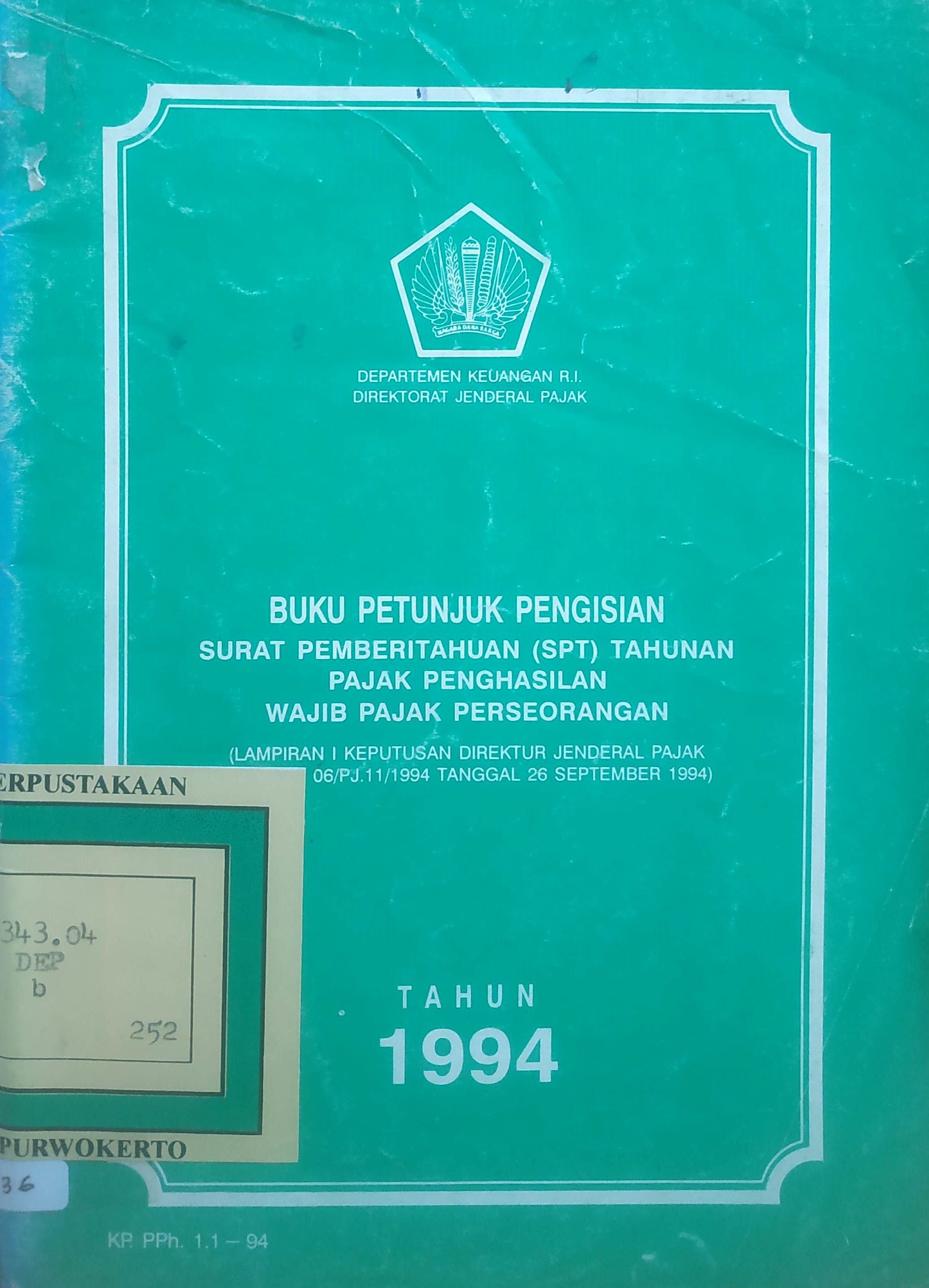 Cover Buku Petunjuk Pengisian SPT Tahunan 1994