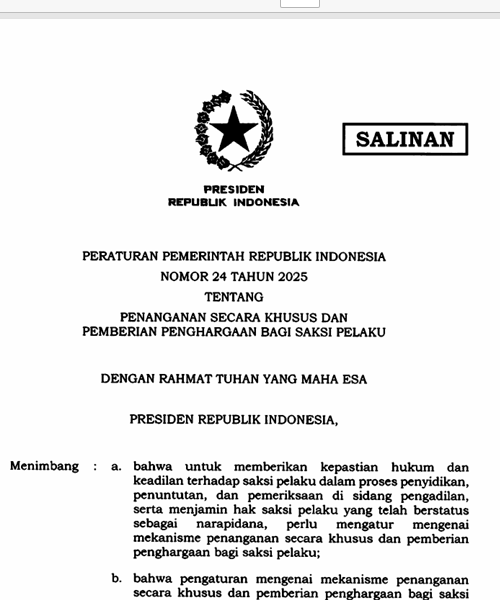 Cover PENANGANAN SECARA KHUSUS DAN PEMBERIAN PENGHARGAAN BAGI SAKSI PELAKU