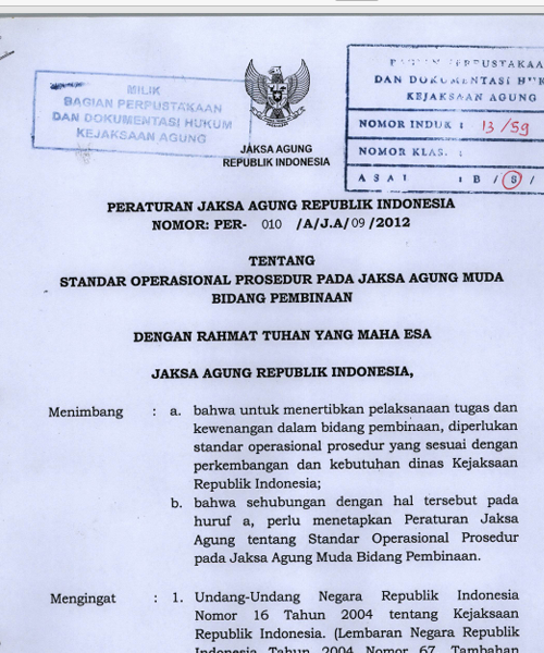 Cover STANDAR OPERASIONAL PROSEDUR PADA JAKSA AGUNG MUDA BIDANG PEMBINAAN