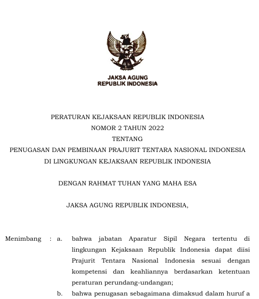 Cover Penugasan Dan Pembinaan Prajurit Tentara Nasional Indonesia di Lingkungan Kejaksaan Republik Indonesia