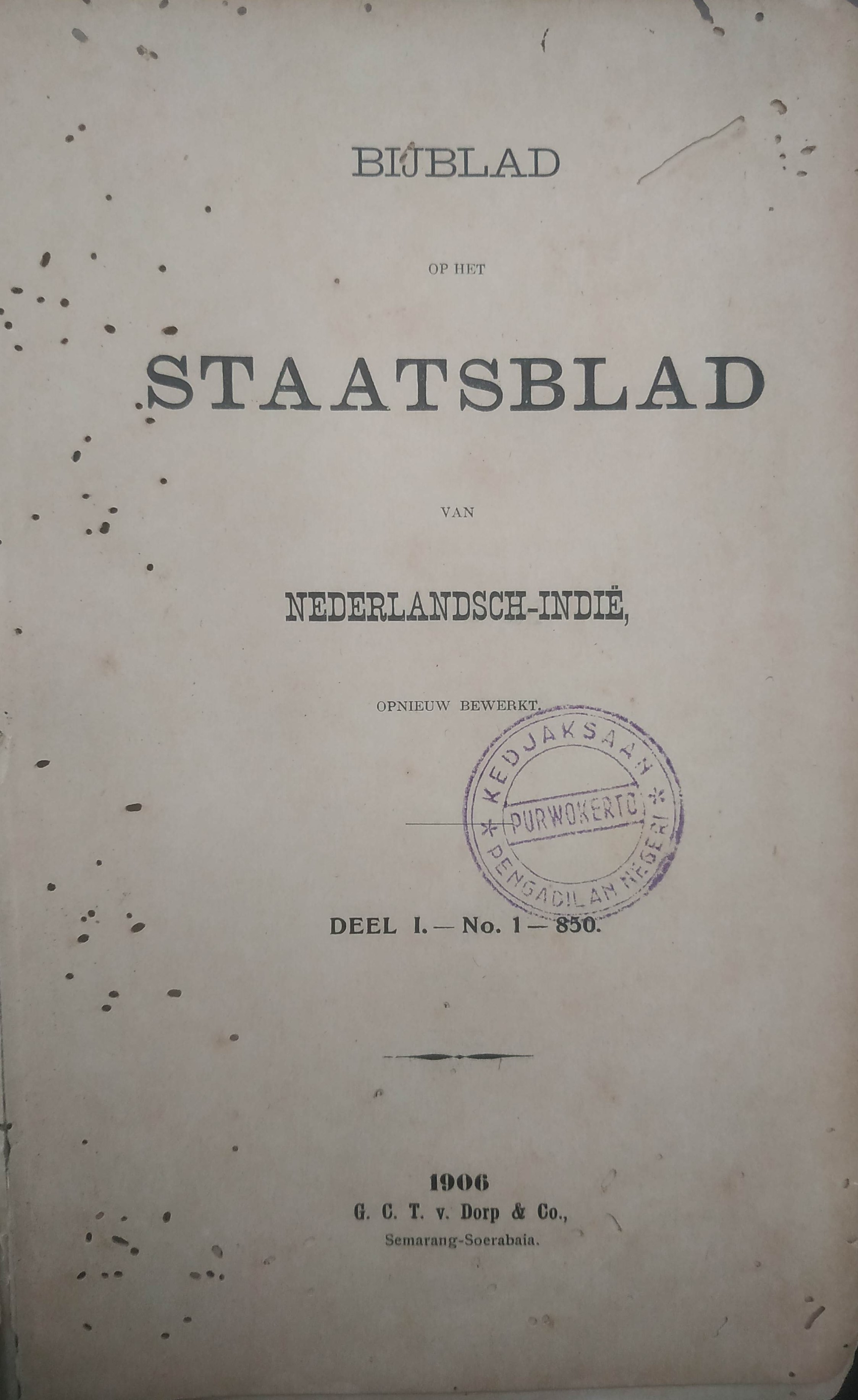 Cover BijBlad op het staatsblad 1906 Deel I-No. 1-850