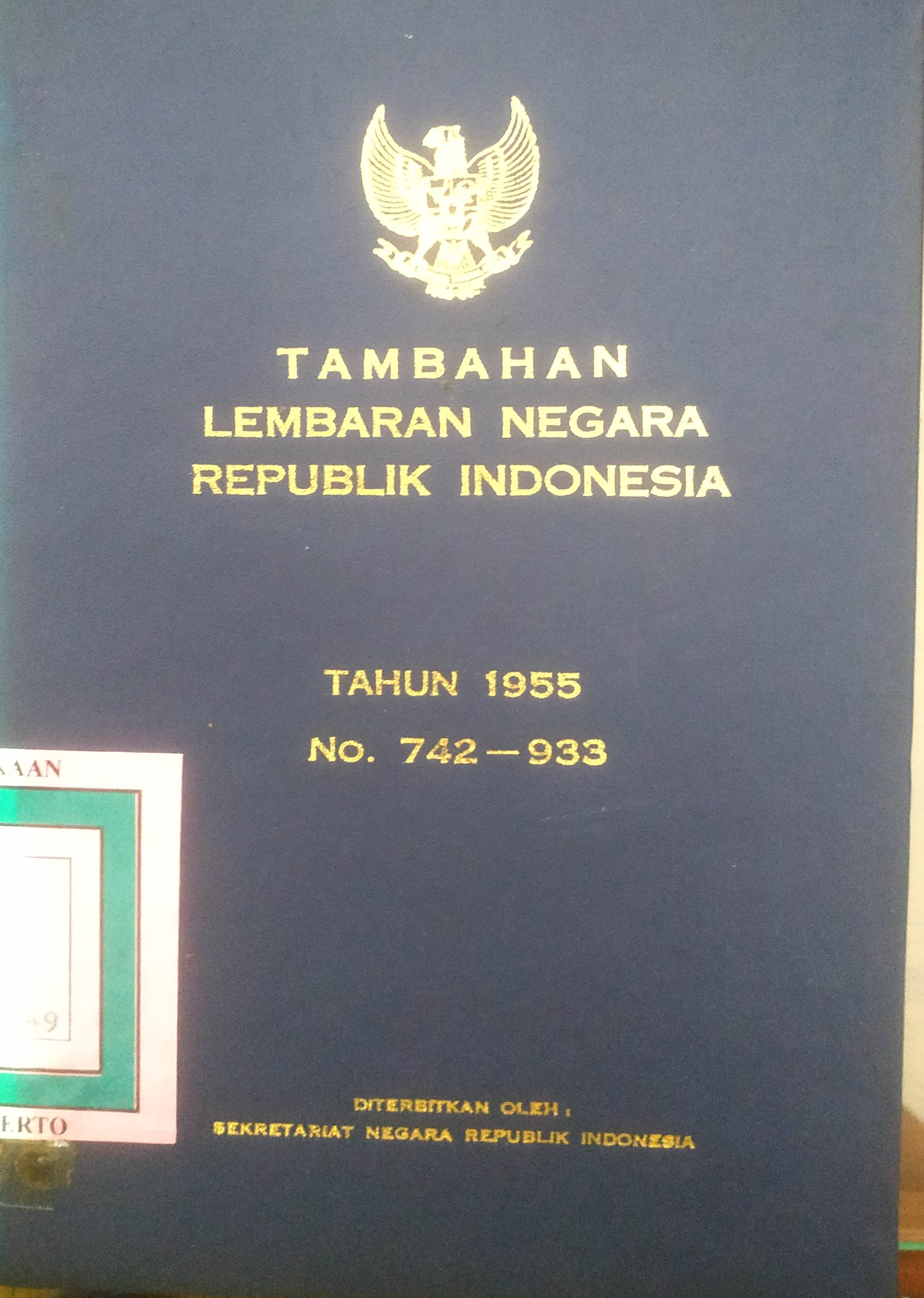 Cover Tambahan Lembaran Negara  Republik Indonesia Tahun 1955 No. 742-933