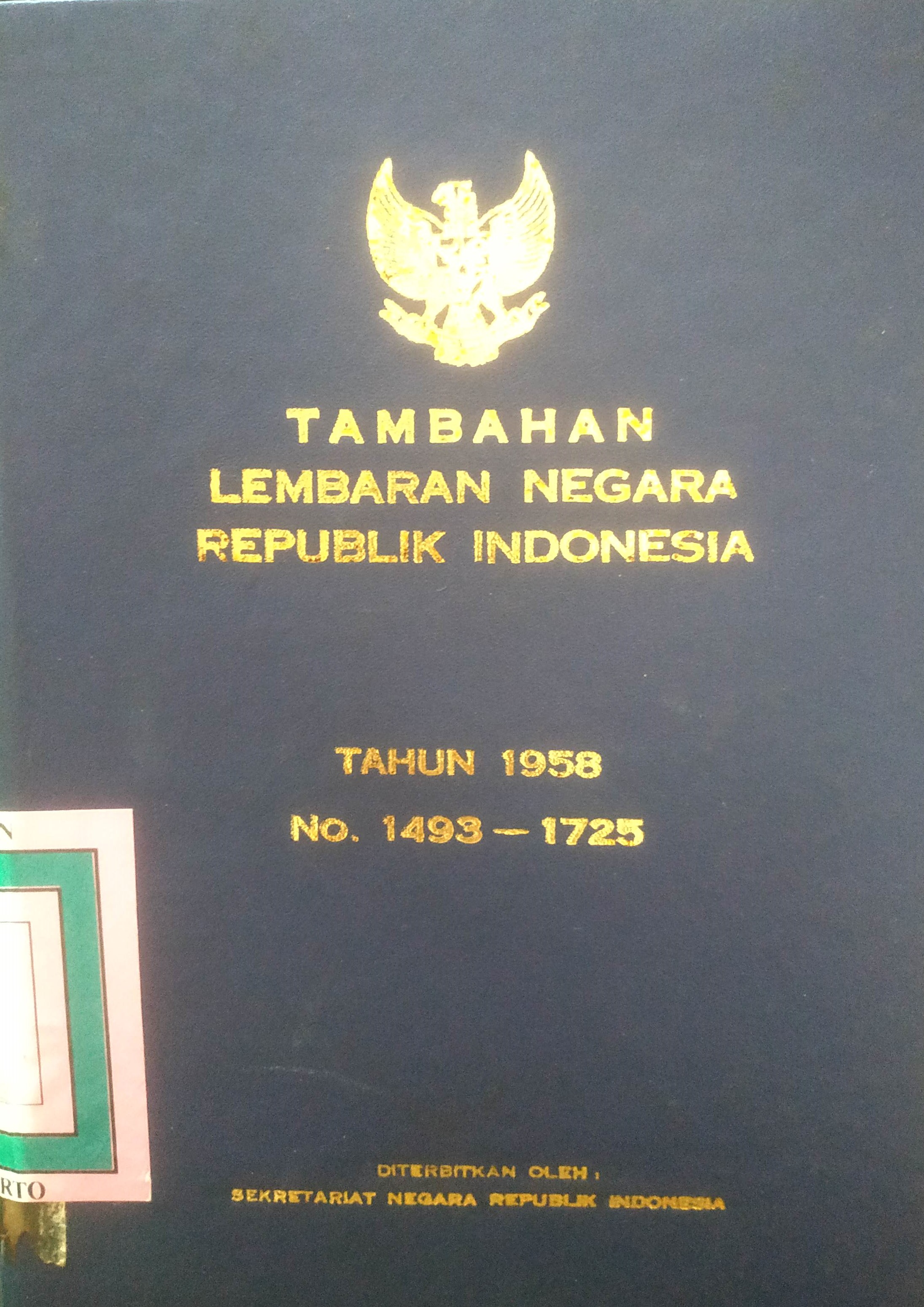 Cover Tambahan Lembaran Negara  Republik Indonesia Tahun 1958 No. 1493-1725