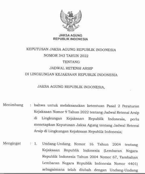Cover JADWAL RETENSI ARSIP DI LINGKUNGAN KEJAKSAAN RI