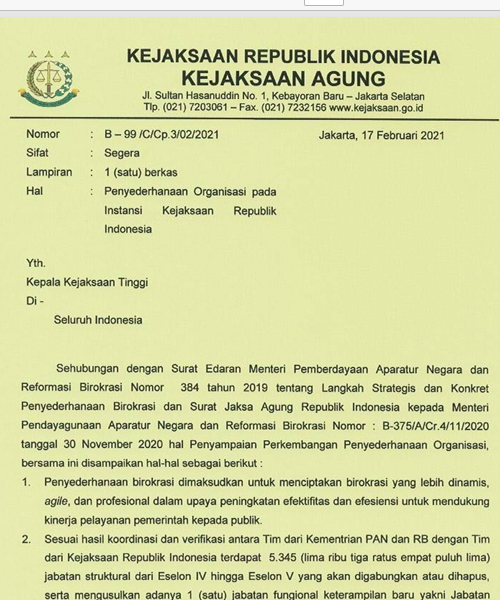 Cover PENYEDERHANAAN ORGANISASI PADA INSTANSI KEJAKSAAN REPUBLIK INDONESIA
