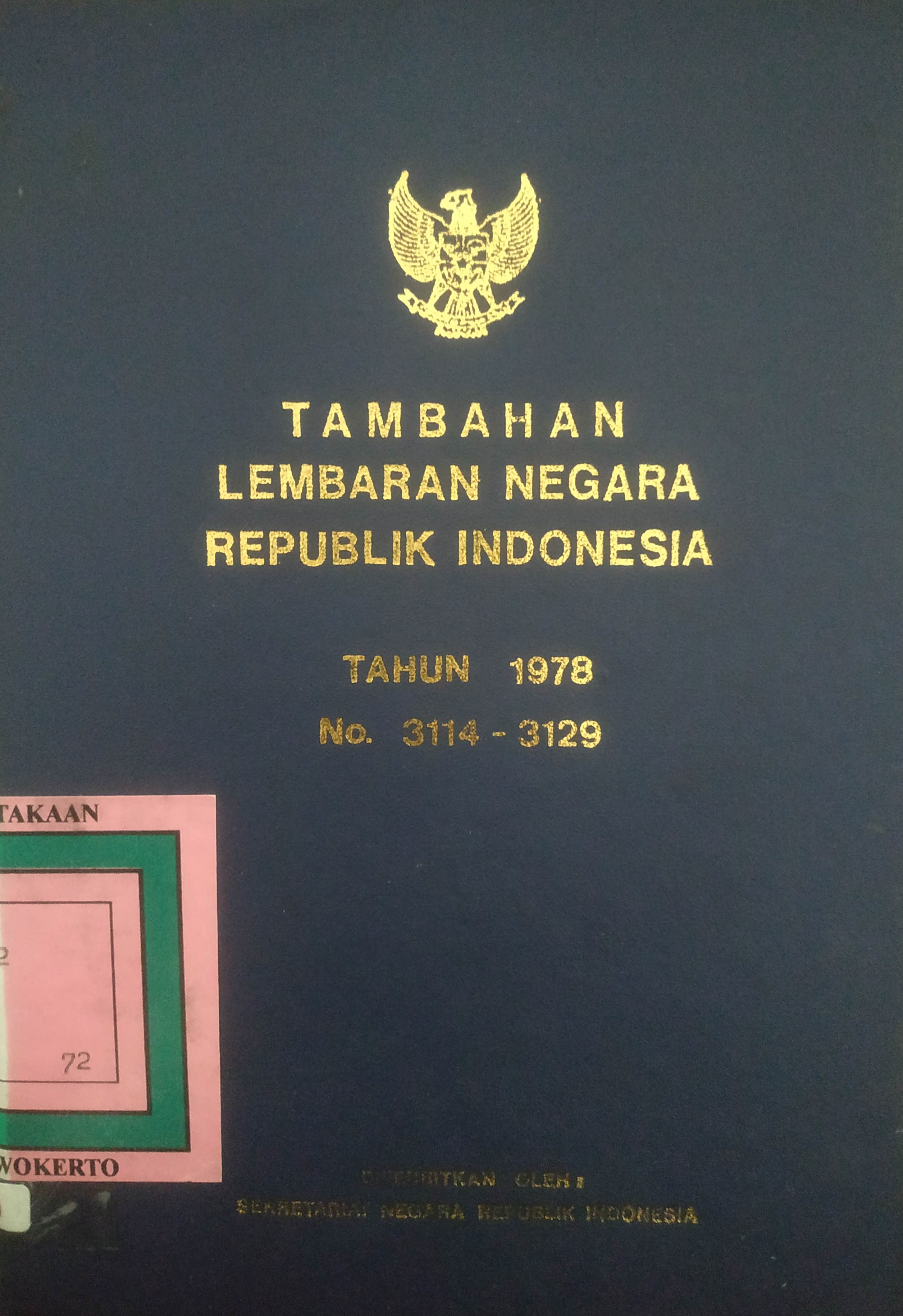 Cover Tambahan Lembaran Negara  Republik Indonesia Tahun 1978 No. 3114-3129
