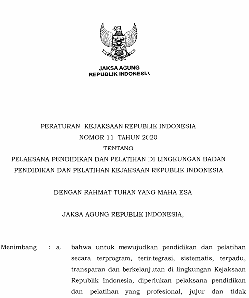 Cover Pelaksana Pendidikan Dan Pelatihan Di Lingkungan Badan Pendidikan Dan Pelatihan Kejaksaan Republik Indonesia