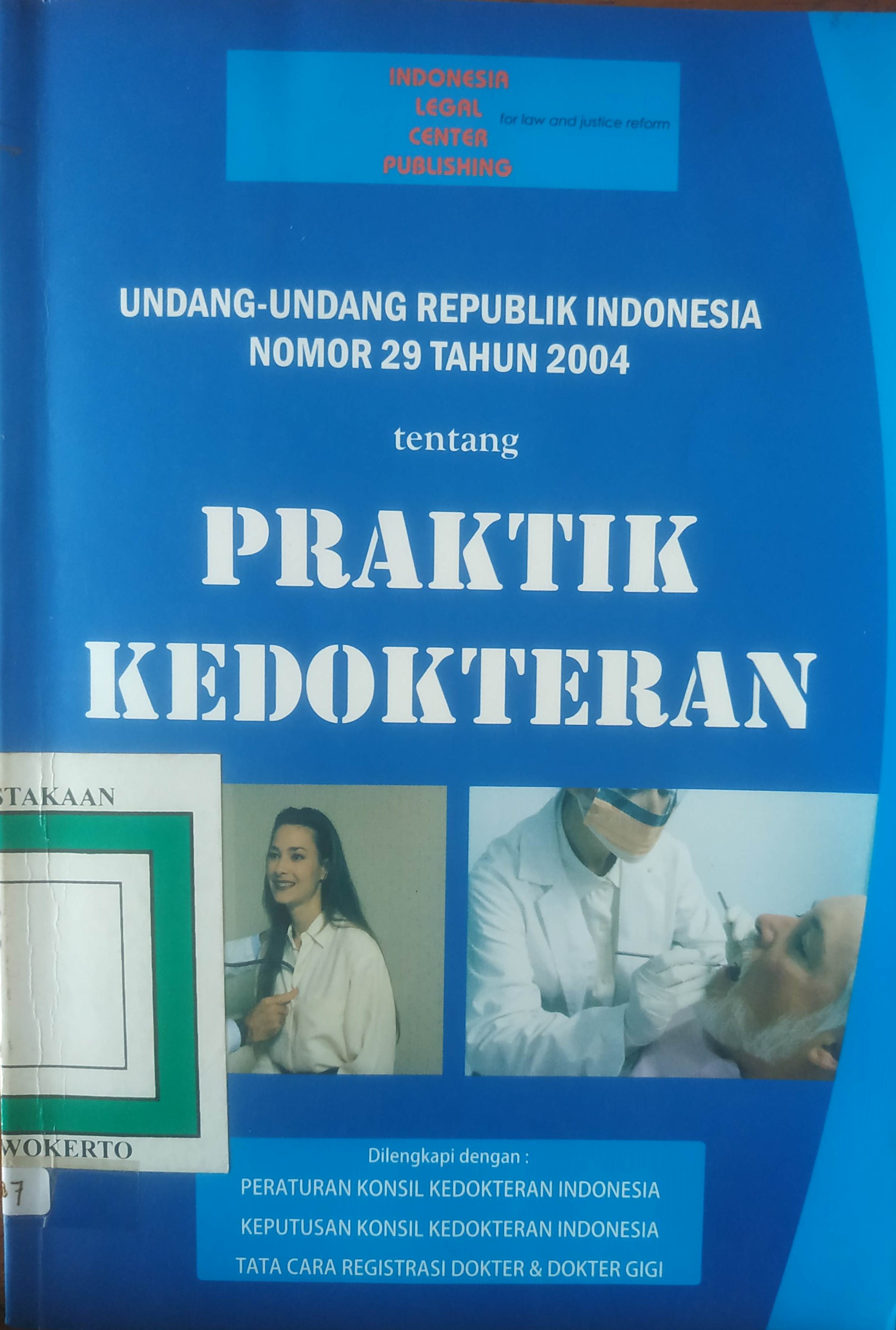 Cover UU RI No. 29 tahun 2004 tentang Praktik Kedokteran