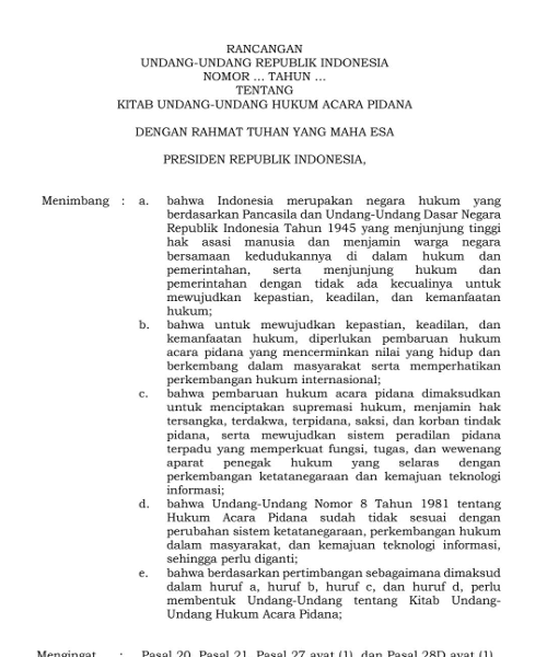 Cover Batang Tubuh RUU KUHAP Final Paripurna