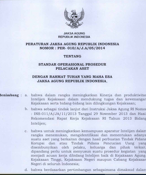 Cover STANDAR OPERASIONAL PROSEDUR PELACAKAN ASET