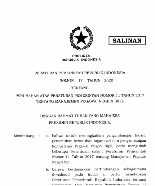 Cover Perubahan atas Peraturan Pemerintah Nomor 11 Tahun 2017 tentang Manajemen Pegawai Negeri Sipil