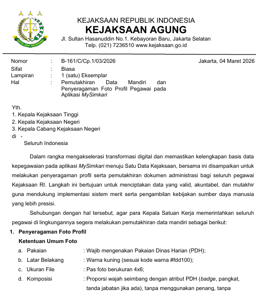 Cover Pemutakhiran Data Mandiri dan Penyeragaman Foto Profil Pegawai pada Aplikasi MySimkari