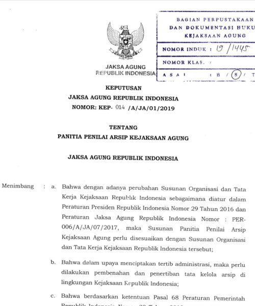 Cover PANITIA PENILAIAN ARSIP KEJAKSAAN AGUNG